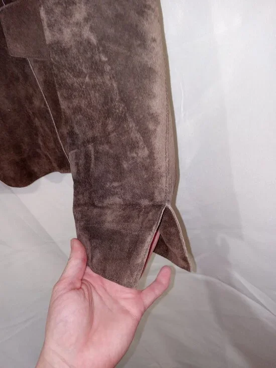 Vintage 90s Anne Klein Suede Leather Jacket Brown Mandarin Collar Button Front M - Picture 3 of 11